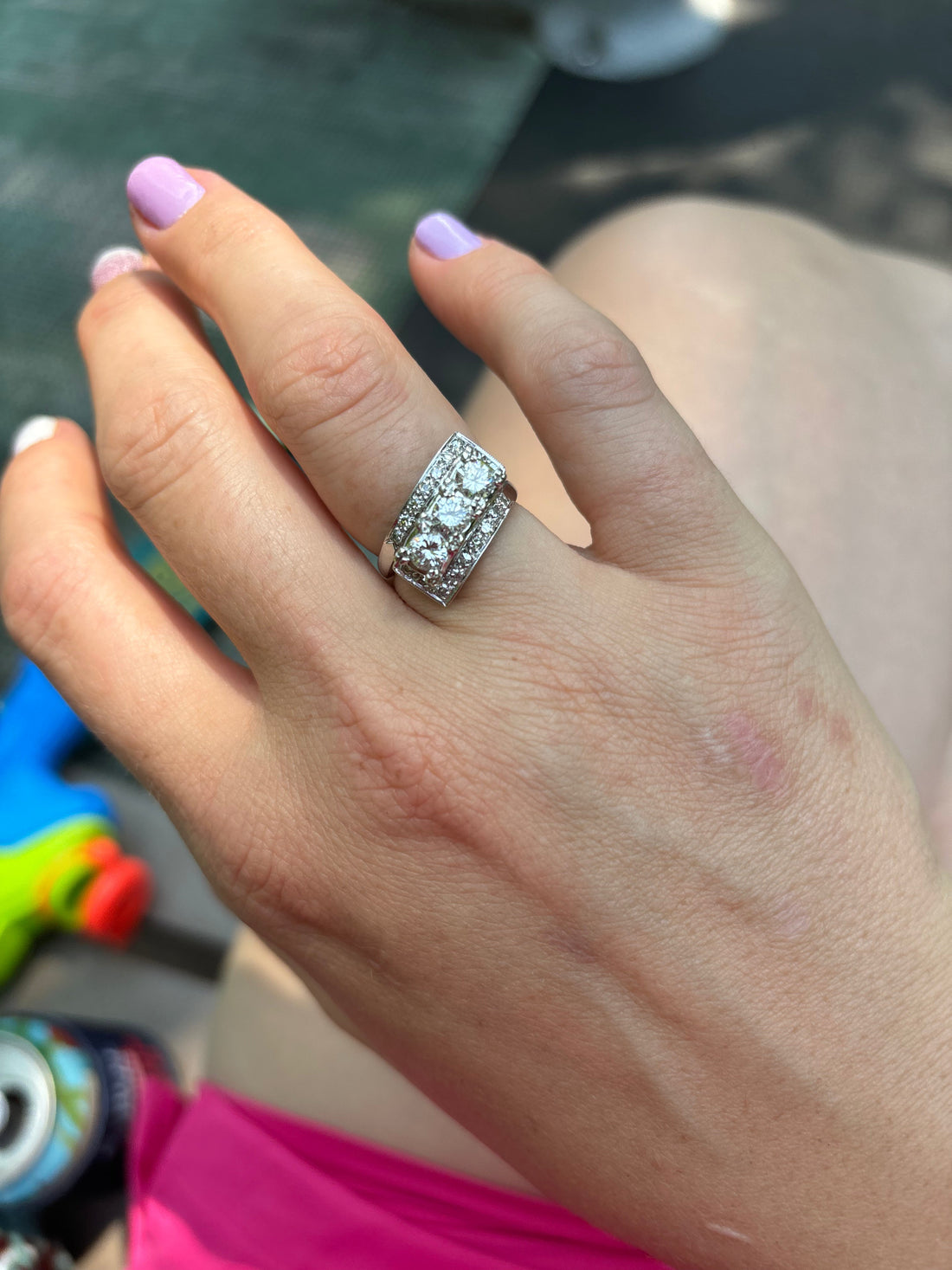 transitional cut diamond ring from 1940s