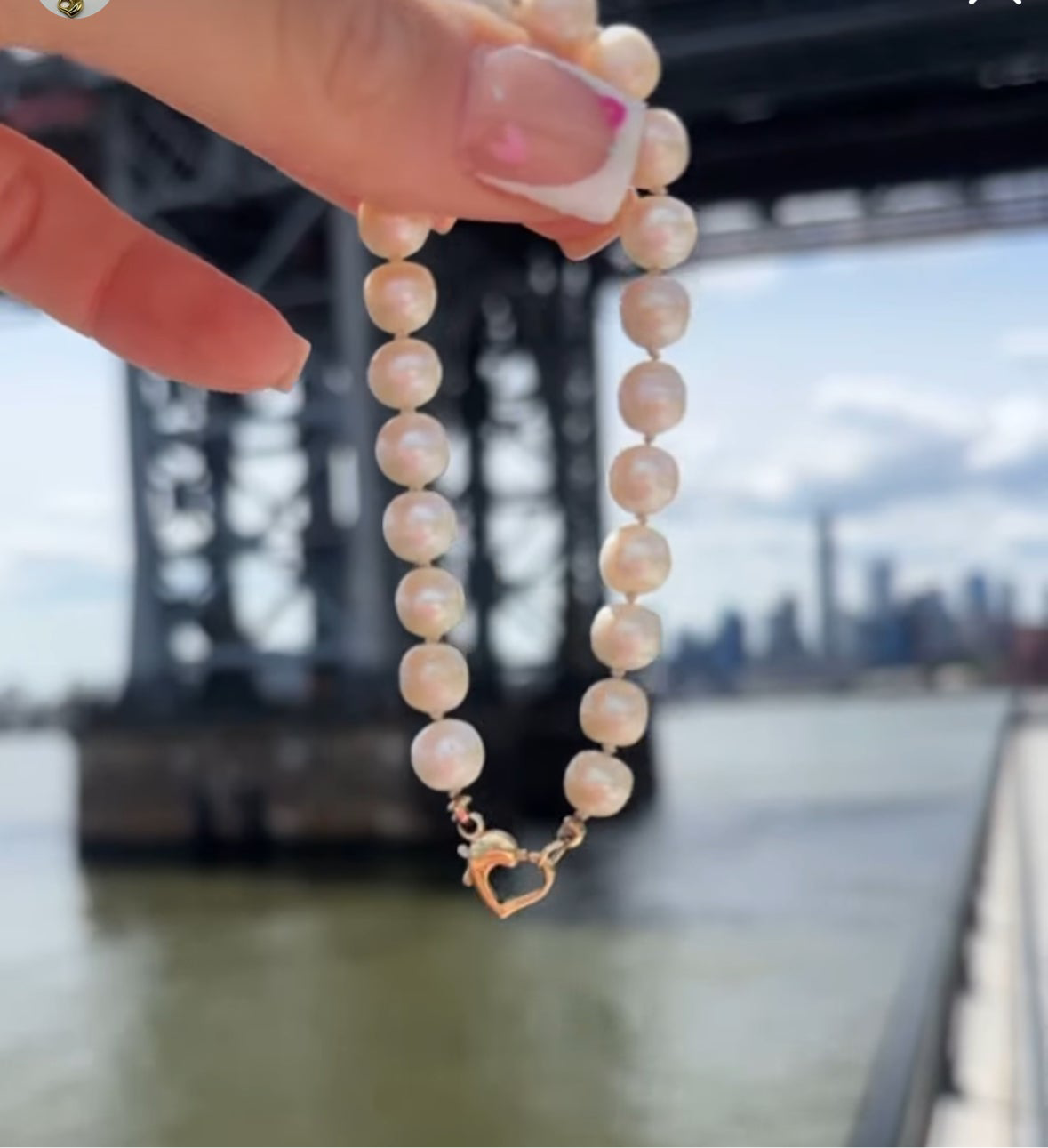Fresh water cultured pearl bracelet 14k gold heart clasp