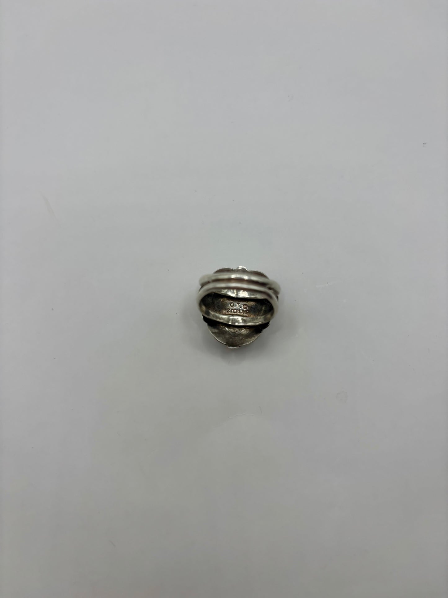 Navajo sterling silver etched multi gemstone inlaid heart ring