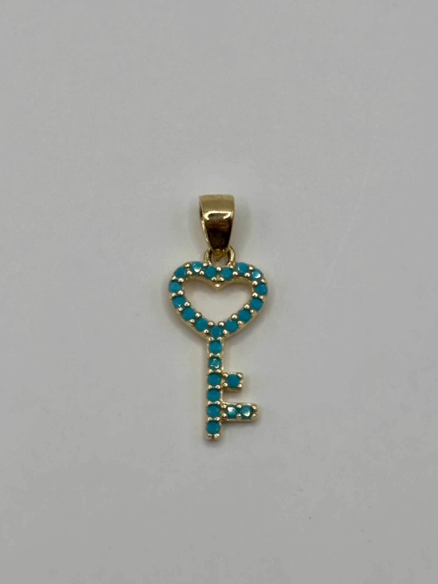 Turquoise pave open heart key pendant