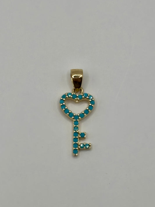 Turquoise pave open heart key pendant