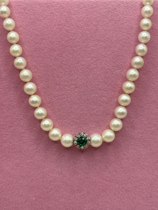 custom antique pearl diamond emerald choker