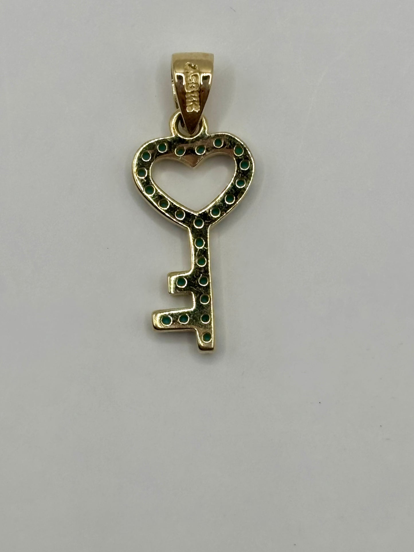 Turquoise pave open heart key pendant