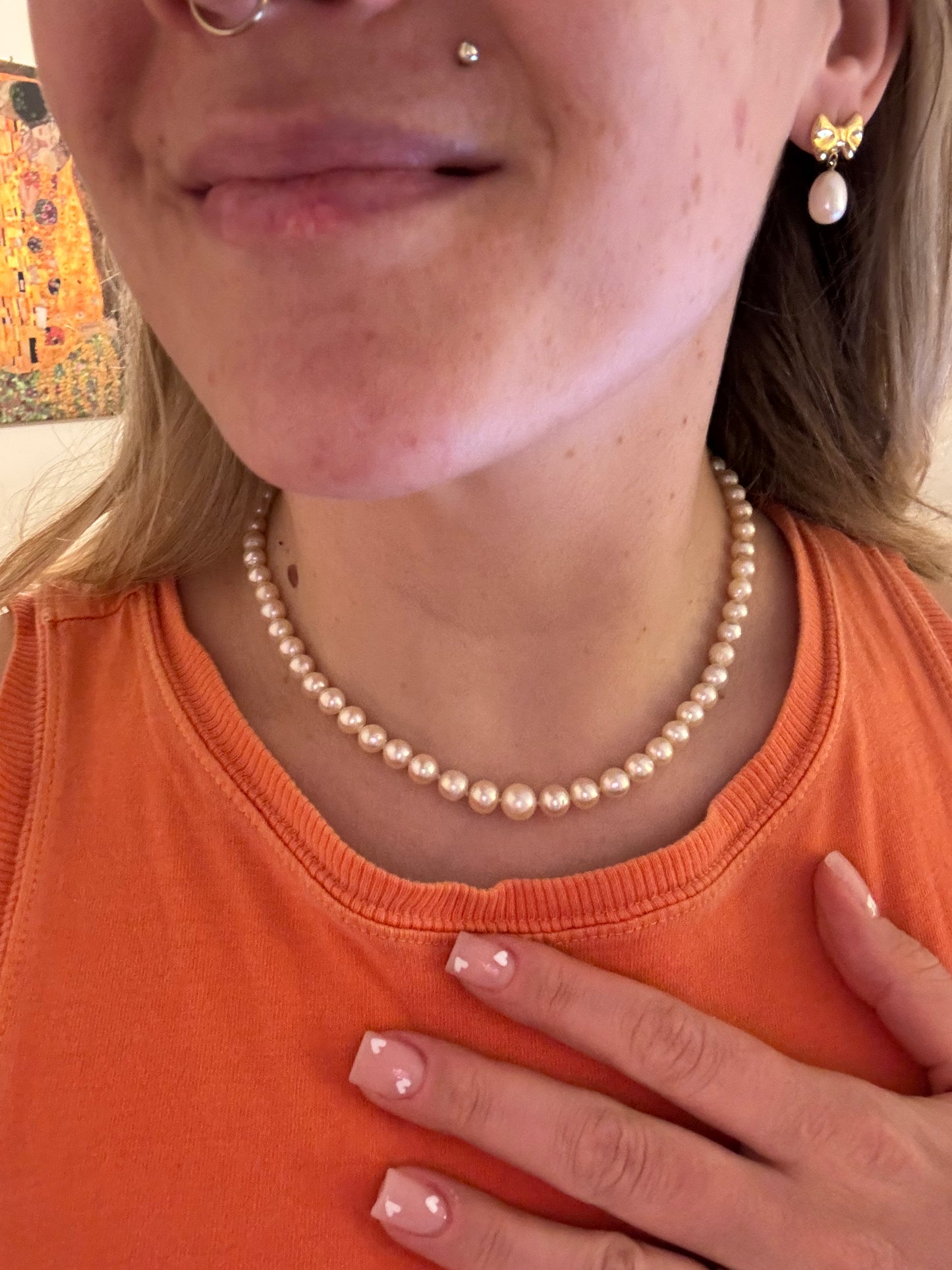 Antique graduated pearl necklace 14k gold clasp