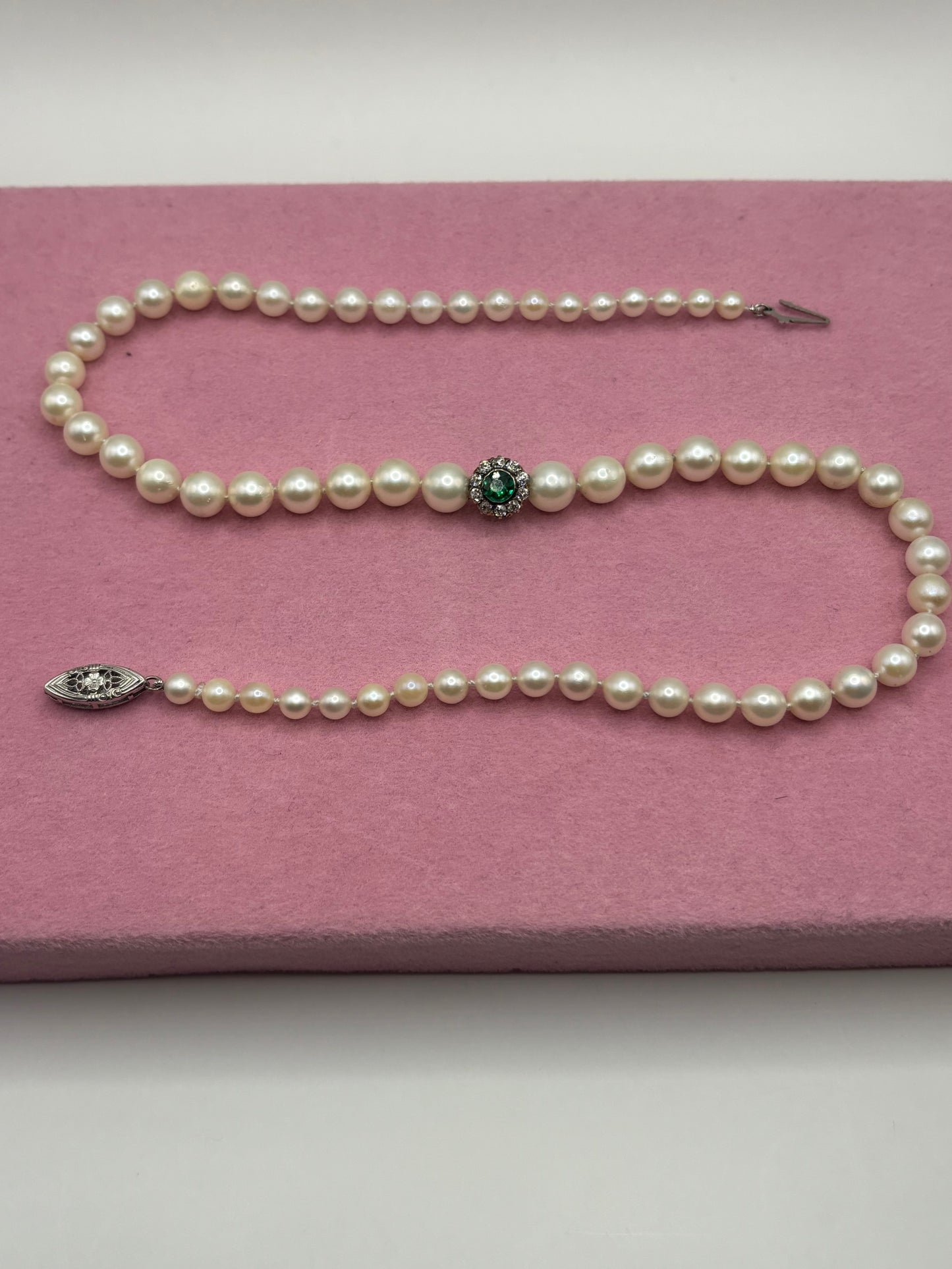 custom antique pearl diamond emerald choker
