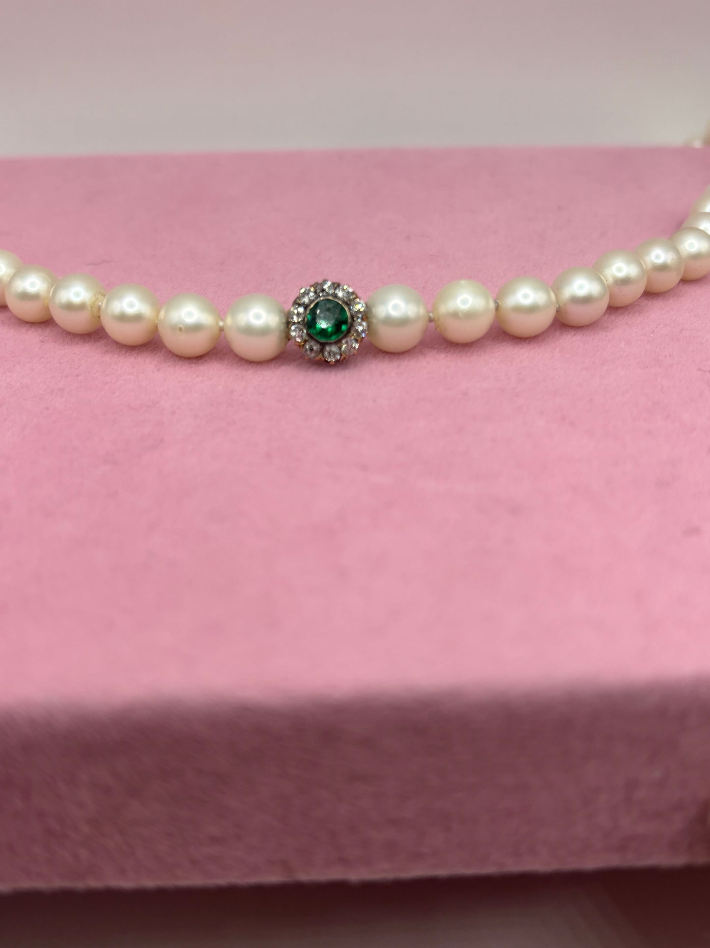 custom antique pearl diamond emerald choker