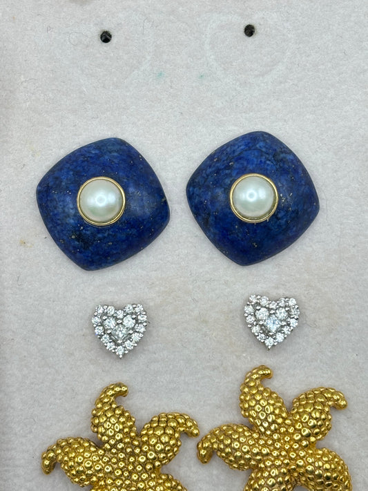 Vintage lapis lazuli pearl earrings