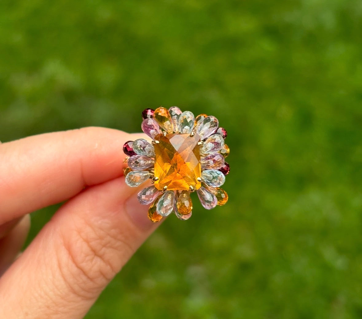 Victoria Wieck 14k Multi Gemstone Flower Statement Madeira Citrine Ring