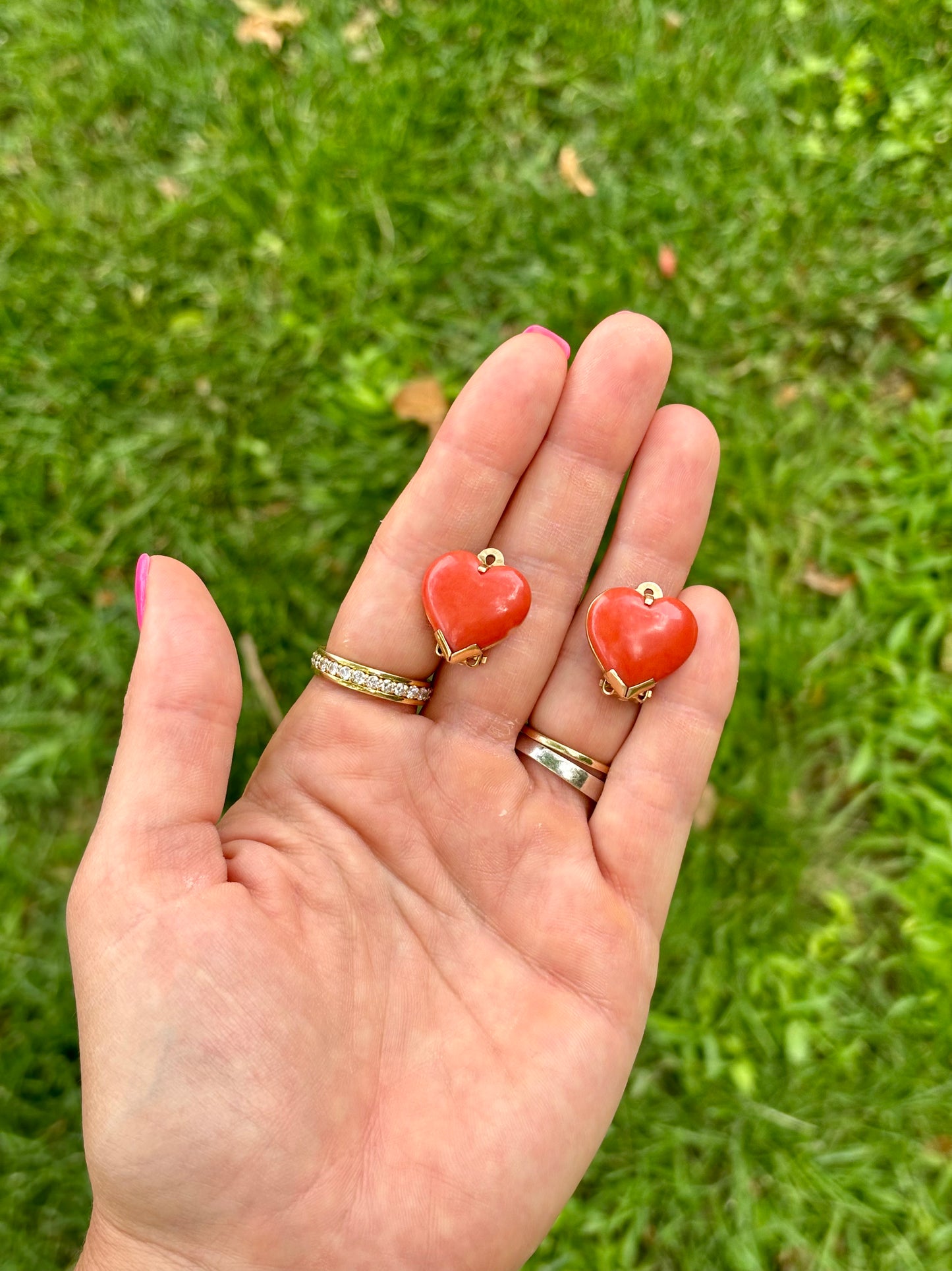 Natural Coral Heart Earrings