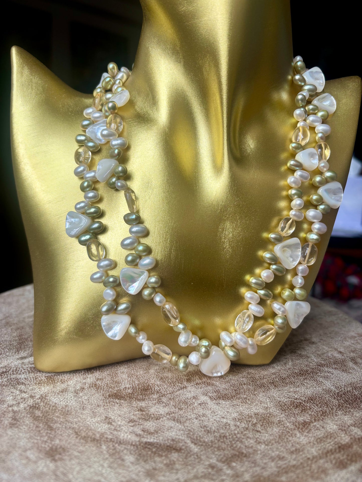 Double strand pearl necklace