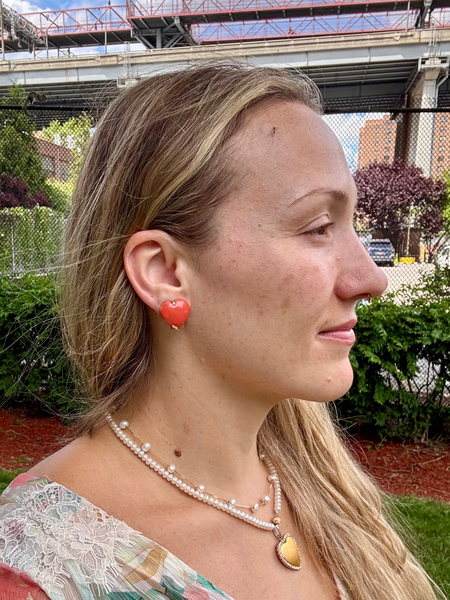 Natural Coral Heart Earrings