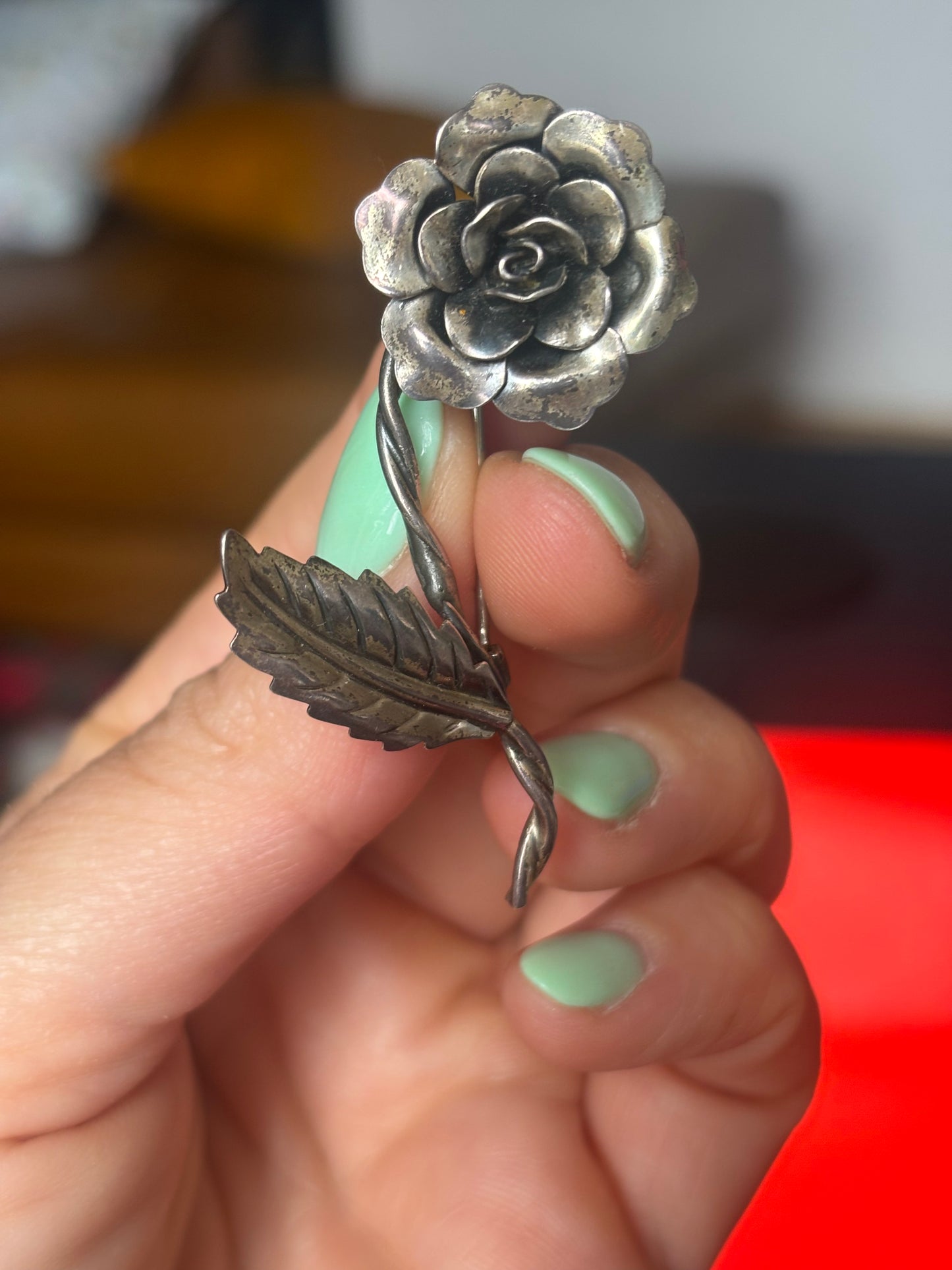Sterling silver rose brooch
