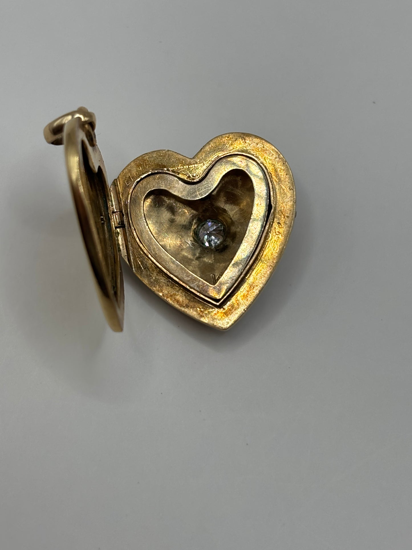 Antique seed pearl heart locket with diamond