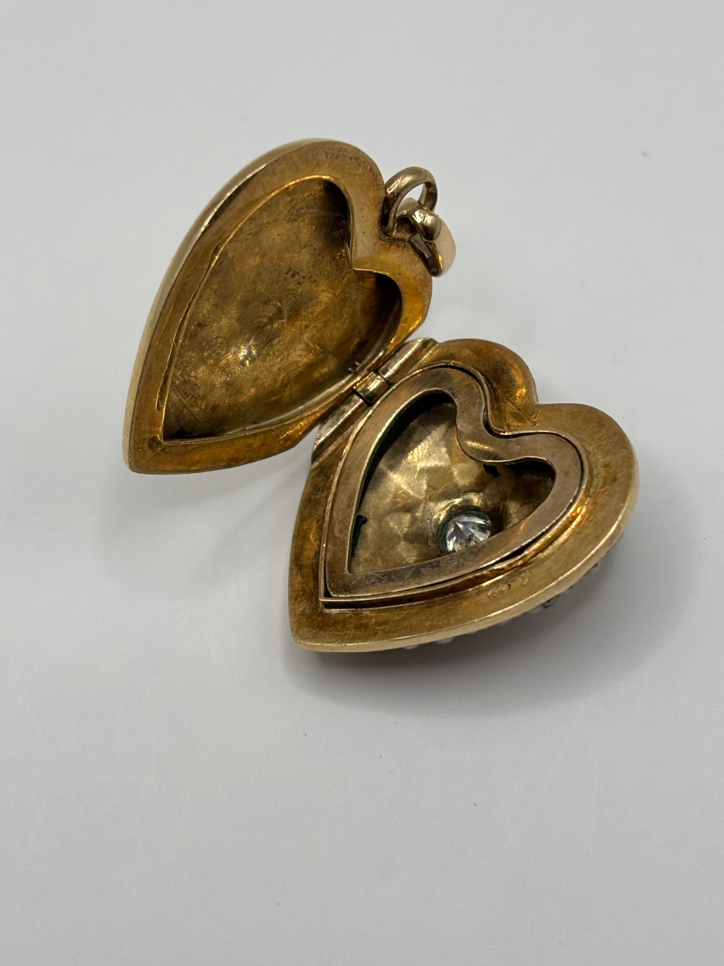 Antique seed pearl heart locket with diamond