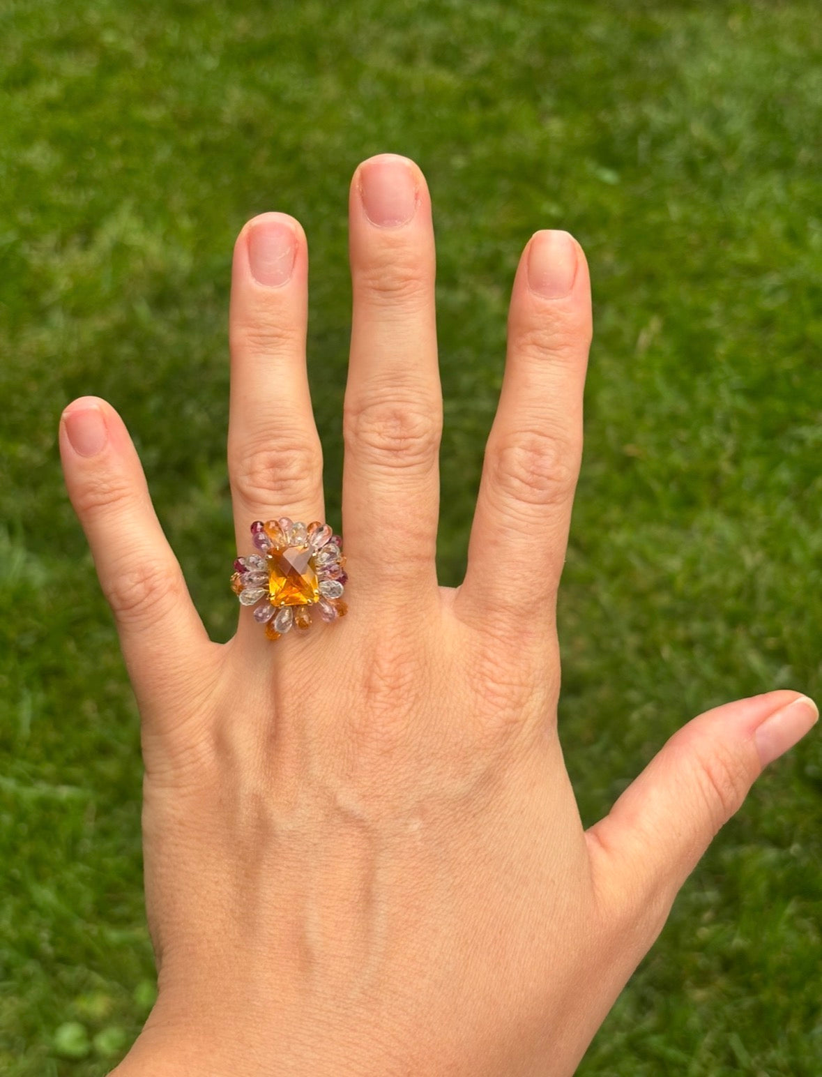 Victoria Wieck 14k Multi Gemstone Flower Statement Madeira Citrine Ring - Default Title