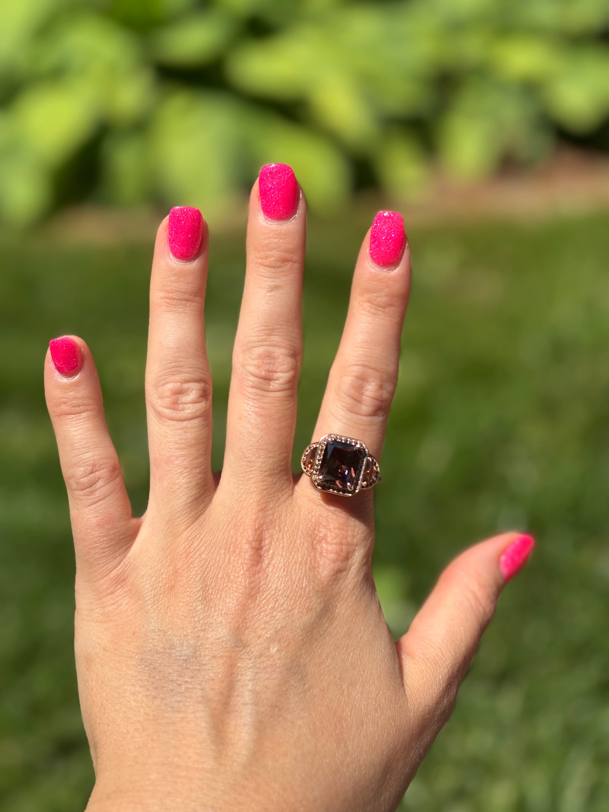 Smoky quartz colored Crystal Sterling silver cocktail ring - Default Title