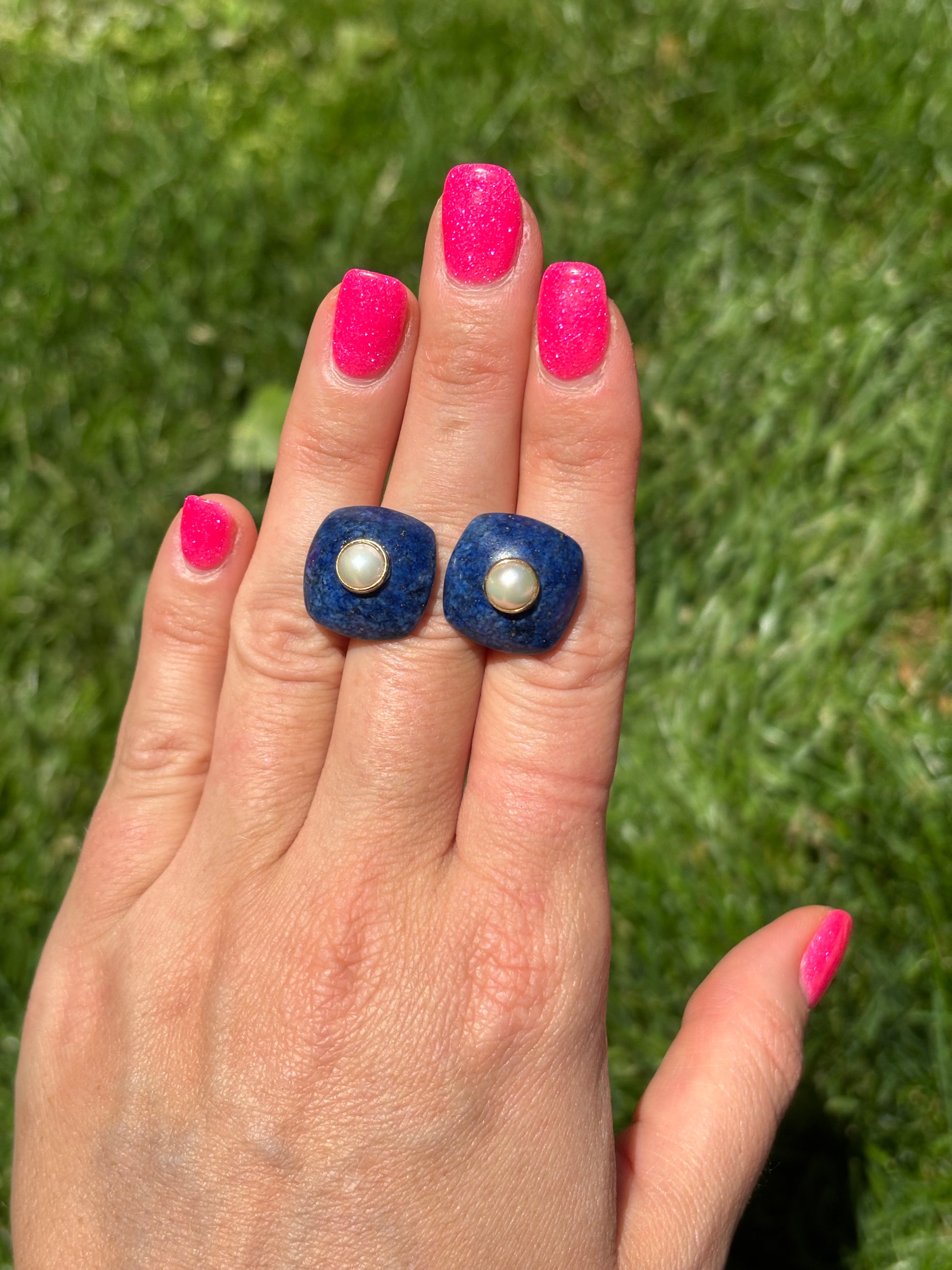 Lapis lazuli and pearl earrings - Default Title