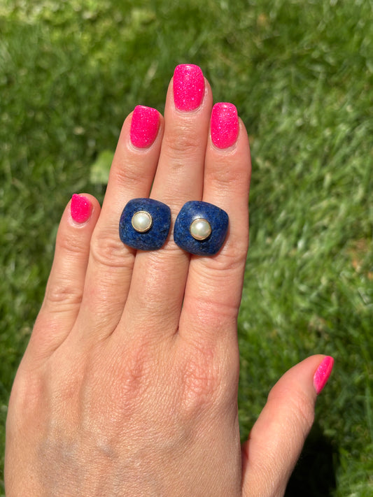 Lapis lazuli and pearl earrings - Default Title