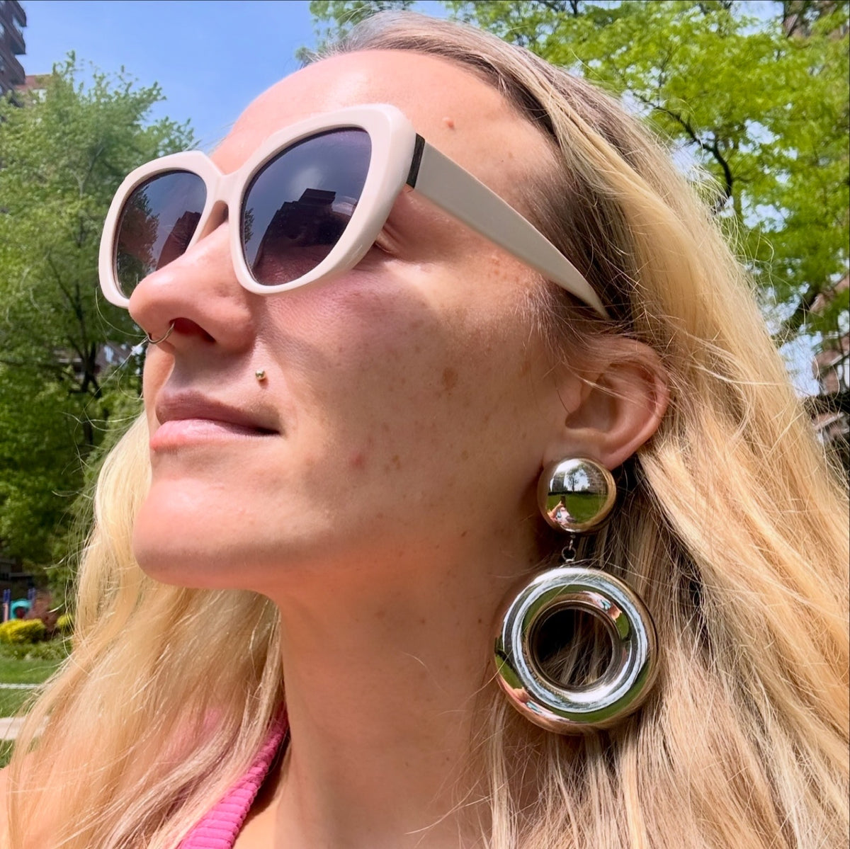 Silver tone statement clip-on earrings - Default Title